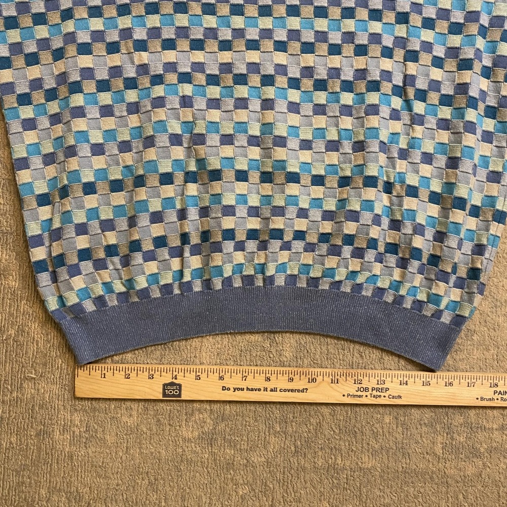 Vtg Tricots St Raphael Sweater Mens XL Blue Geometric Checkerboard 100% Cotton - Picture 10 of 12